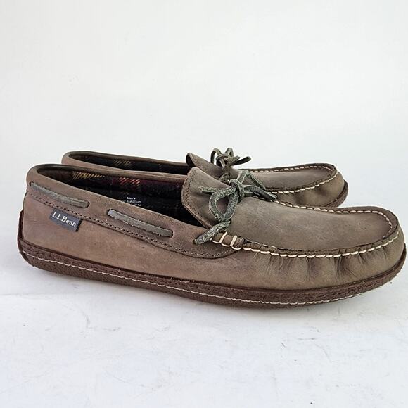 LL Bean Handsewn Leather Flannel Lined Slippers Men's 10M Graphite Gray - Picture 3 of 8